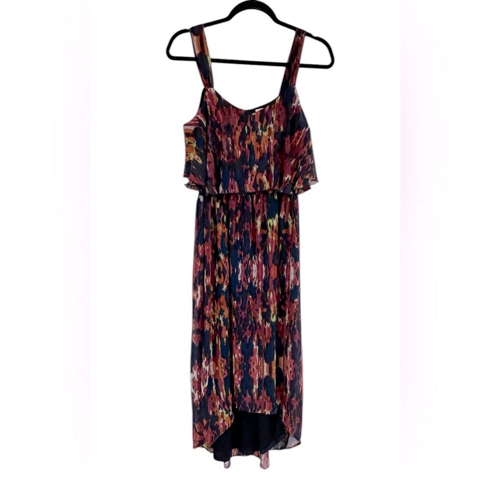 Black Rainn Multi Color Abstract Print Hi Lo Layered Dress, Size Small.